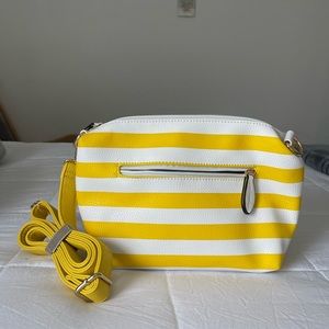 Yellow Striped Vegan Leather Crossbody Handbag